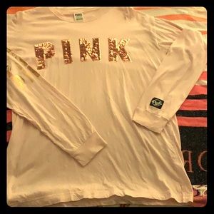 VS pink Rose Gold/Palm tree Campus tee SM